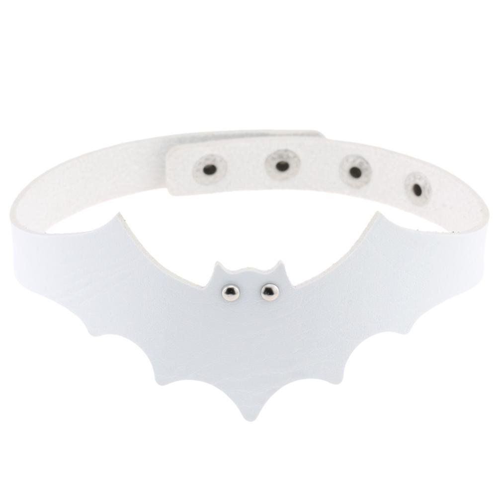 Small Devil Black PULeather Bat Wing Choker Handmade Nightclub Vampire Collar Clavicle Necklace Halloween Women: white