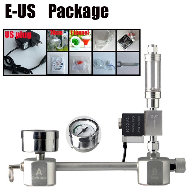 Akvarium  co2 regulatorsystem sett  co2 diffusorgenerator med ventilboble forstøver solenoid fisketank karbondioksid til planter: Eus