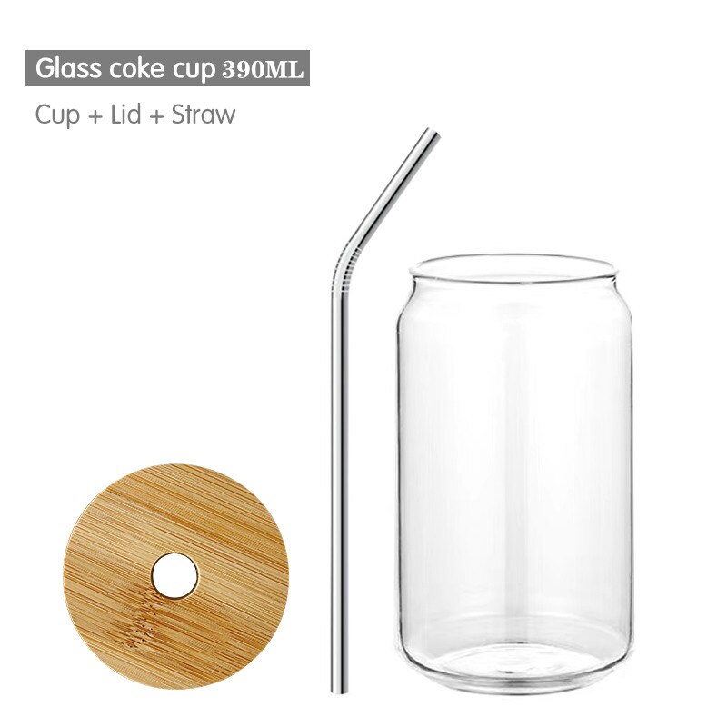 Glas kop gennemsigtig cola dåse glas vand kop ins netto rød juice kop kaffe vin mælk øl kold drik håndlavet dåse 390/570ml: 390ml kopper låg sugerør
