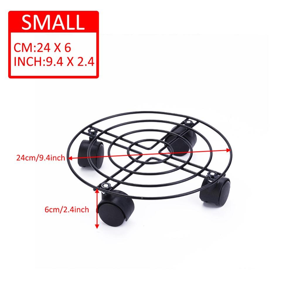 Pot rond en fer forgé plantes à fleurs | 4 roues lourdes, planteur, chariot, support de plaque, décor de jardin de maison: 25x6cm