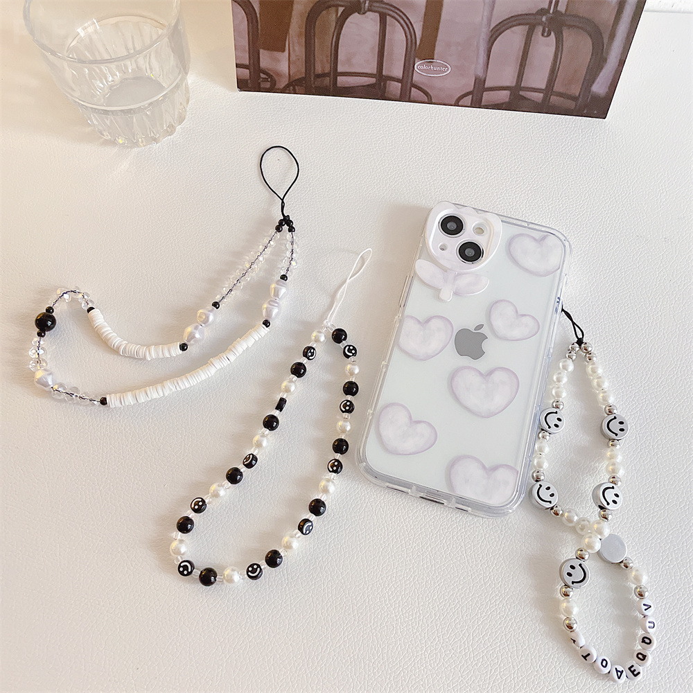 Trendy Multifunction Mobile Phone Chain Handmade Strap Lanyard Cute Bead Smile Butterfly Anti-lost Cellphone Case Rope For Women