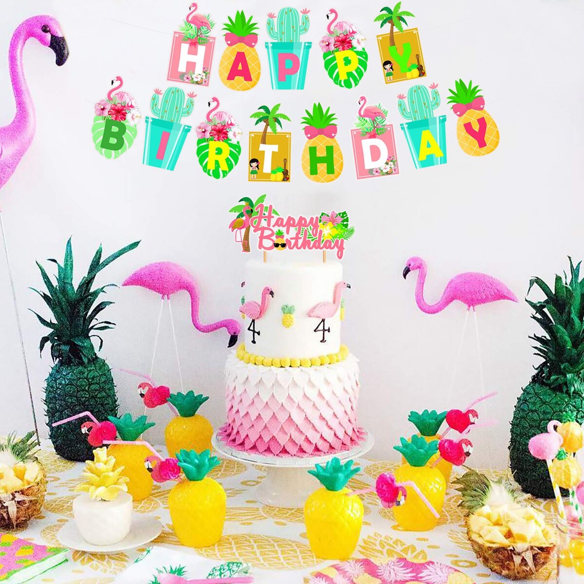 Hawaii Party Banner Balloons Aloha Happy Birthday Decorations Hawaiian Party Supplies Summer Tropical Flamingo Party Favors