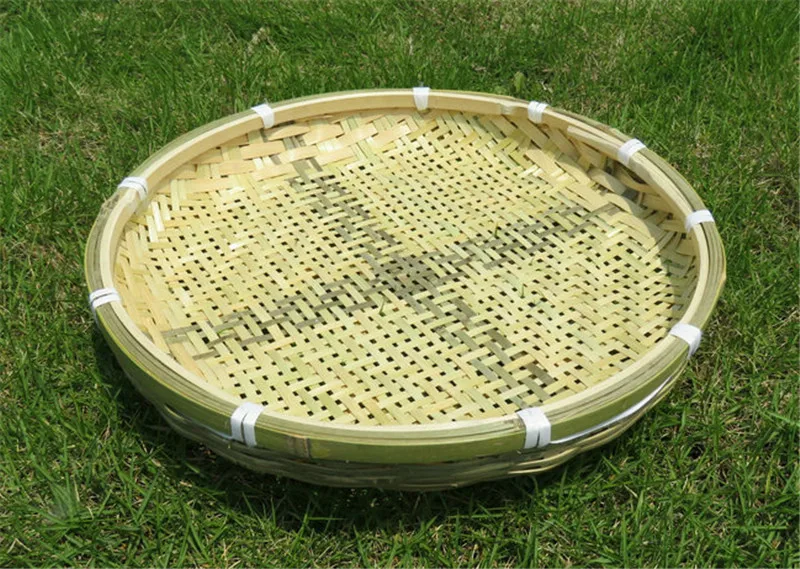 Cesta de bambú hecha a mano, tamiz de tejido de drenaje, bandeja de frutas, cestas de comestibles, redonda e irrompible, cesta de natural, cesta de almacenamiento
