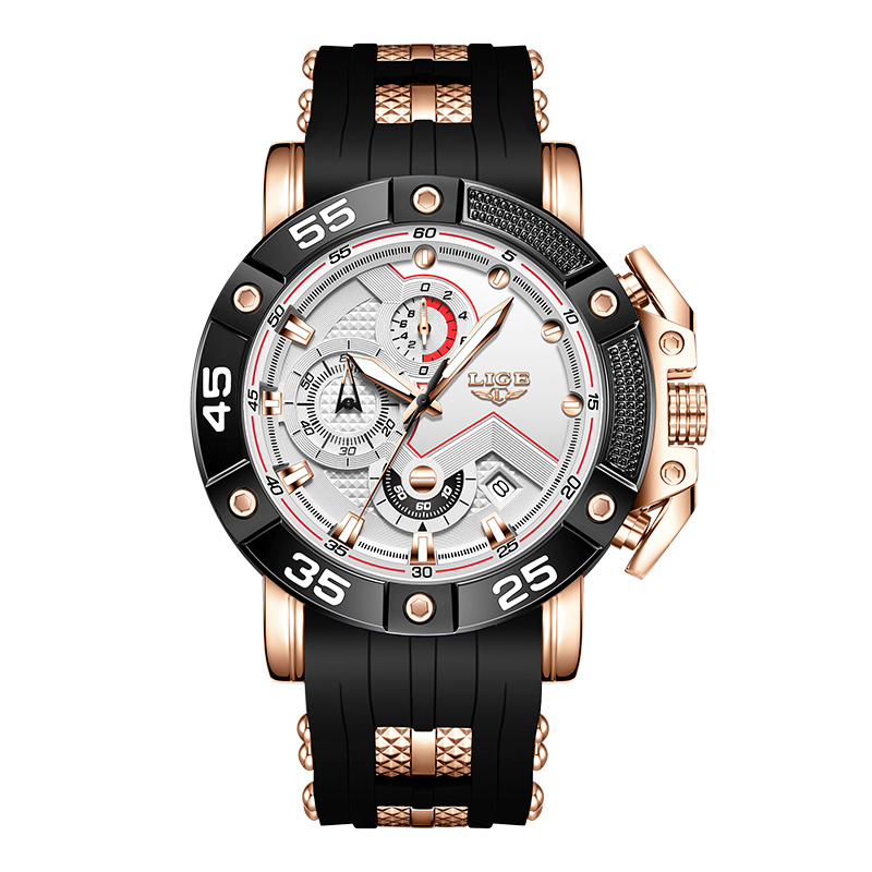 Top lige luksus herreure business silikone quartz herreur vandtæt lysende dato ur herreur relogio masculino: Rose