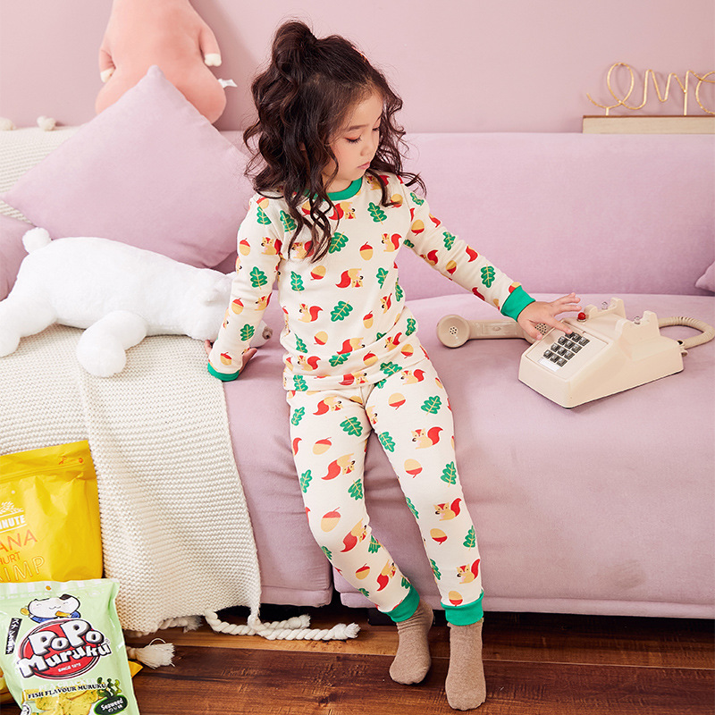 Boys & Girls Warm Sleepsuits Round Neck Tops And Long Pants Casual Ribbed Cuffs Sleepsuits For Spring Winter Sleepwears: 7Y-9Y