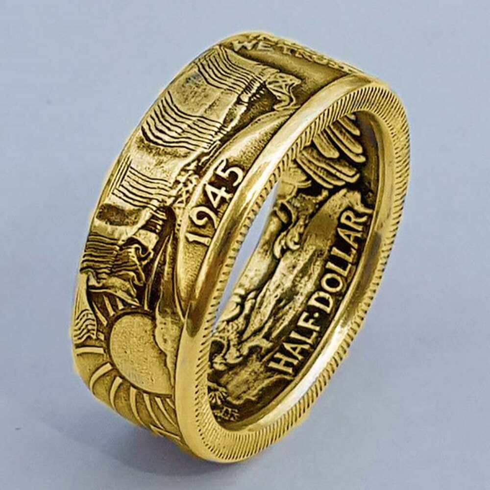 Anillo de doble cara de la historia para hombre, pintura de sello para hombre, accesorios de dedo con personalidad, compromiso, de San Valentín, 1945: 11 / Gold