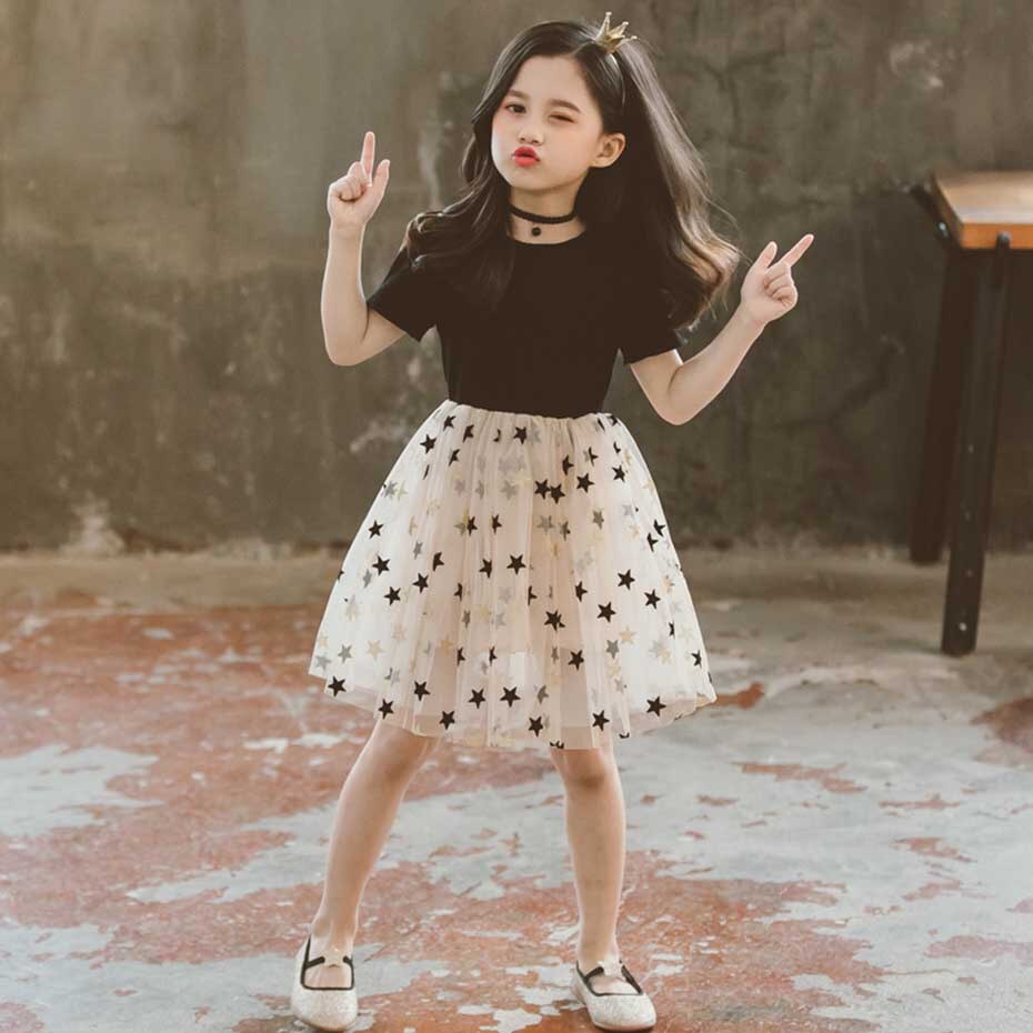 Girls Dress Patchwork Mesh Dress For Girls Star Princess Dress Kids Spring Summer Cute Teenage Clothes For Girls 6 8 10 12 14: 8