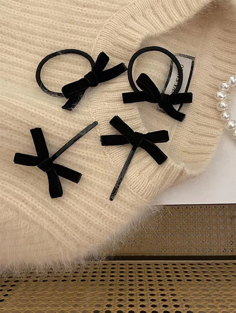 Paquete de 2 pinzas para el pelo con lazo de terciopelo negro para niña, diademas para niña, pasadores, bandas elásticas para el cabello para mujer