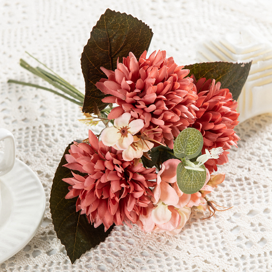 6 Takken Zijde Bolvormige Chrysanthemum Hortensia Kunstbloemen Voor Kerst Bruiloft Boeket Huisdecoratie: Black