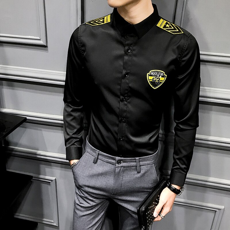 Plus size army herre skjorte afslappet ung mand langærmet skjorte herre stewardesser mand bluse homme streetwear/natklub/fest
