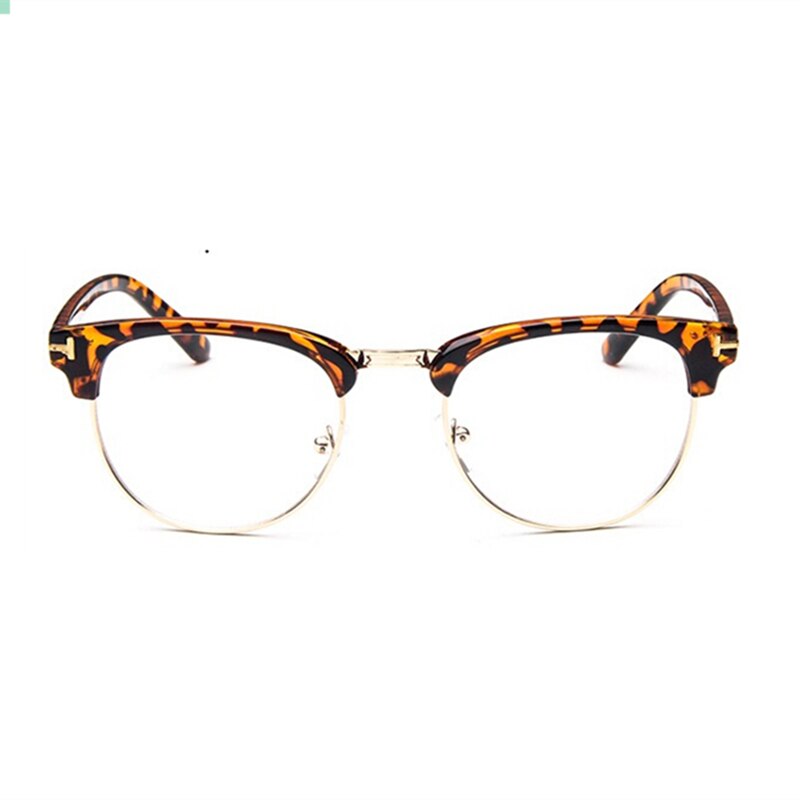 Half Metal Women Glasses Frame Eyewear Men Eyeglasses Frame Vintage Optical Spectacle Frame Spectacles Square Clear Glasses: leopard gold
