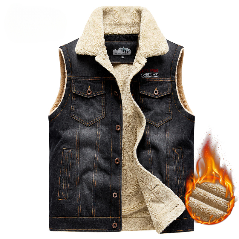 Gilet in denim da Uomo - Autunno/Inverno - Collo a Revers - Giacca Senza Maniche - Capospalla casuale: M / Nero