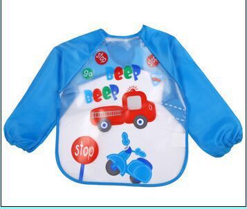 Infants Children Long Sleeve Waterproof Eva Overclothes Cartoon Baby Bib: 16 Blue Motorcycle