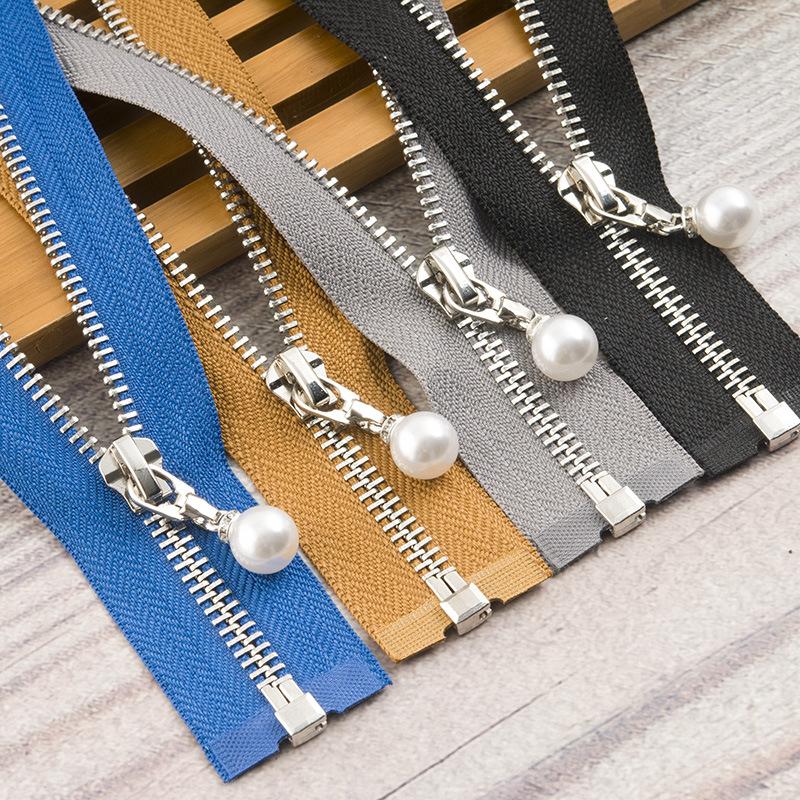 N. ° 5 cremallera de Metal con cremallera de cola abierta deslizante de perlas dentadas de cobre ropa de otoño invierno chaqueta falda de cuero tira de cremallera de doble cabeza