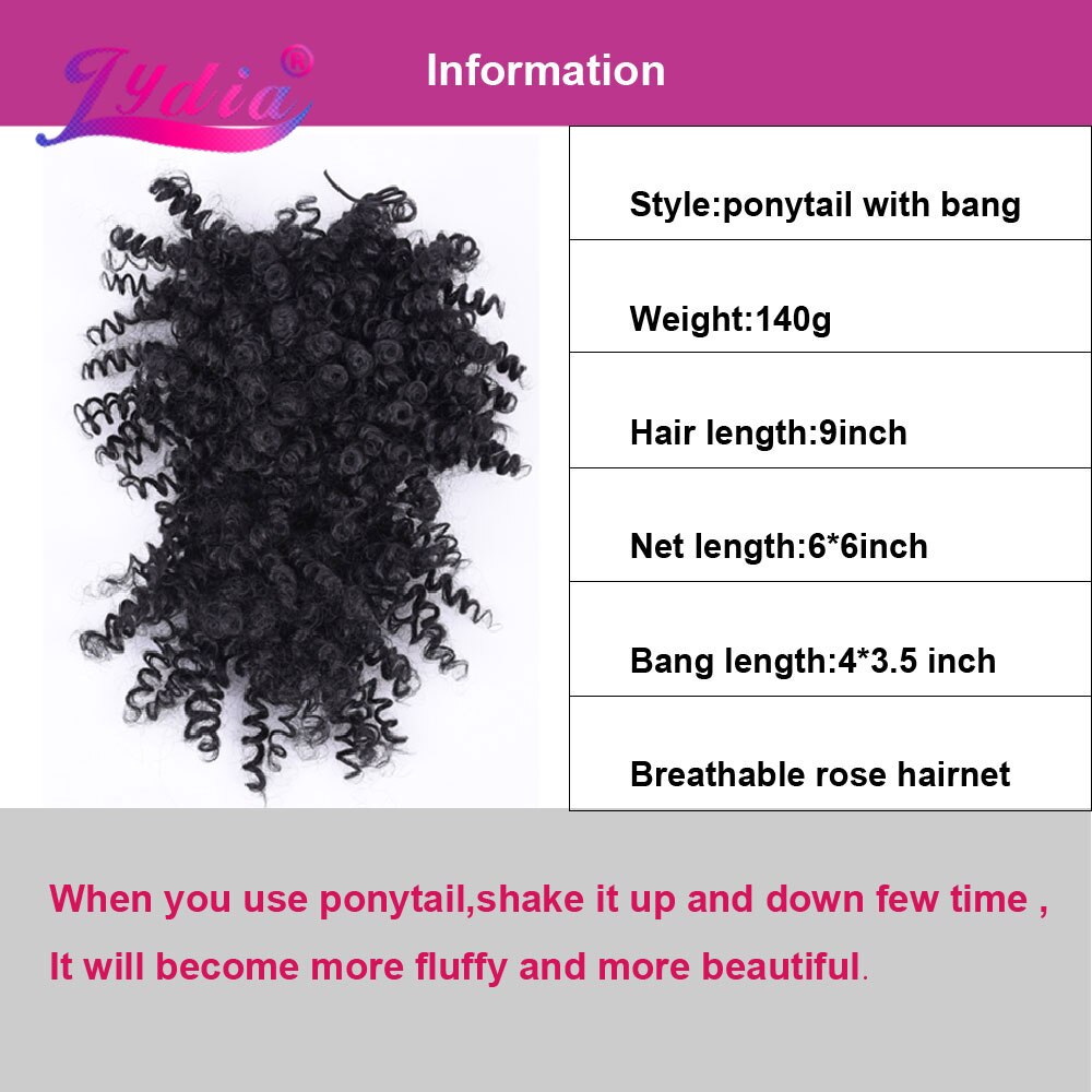 Lydia-coleta rizada Afro sintética de alta Puff con lazo, postizo corto, moño de urdimbre, Clip, extensión de pelo, 140g