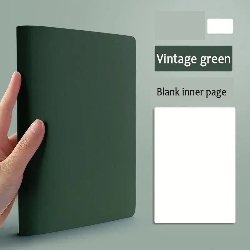 400 Pages Mitation Leather Blank Notebook A5 Daily White paper Note Business Office Daily Work Notepad for Long Writing As: Vintage green