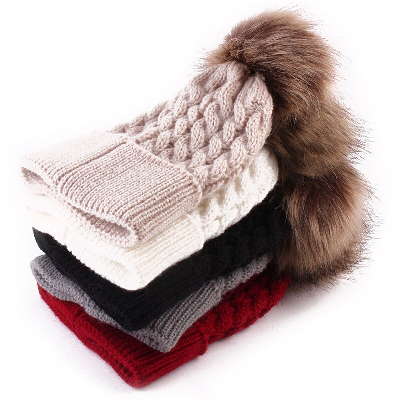 Nueva madre Infantil chico bebé niño tejido cálido de invierno Gorro con piel Pom sombrero bola tapa para adultos y niños familia juego gorras sombreros