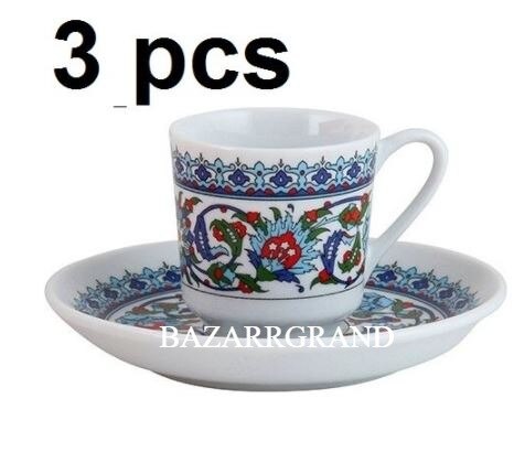 YOUR SET OF FINE PORCELAIN AUTHENTIC HAND PAINT HAND MADE CHIC PATTERNED COFFEE SET: 3 PCS