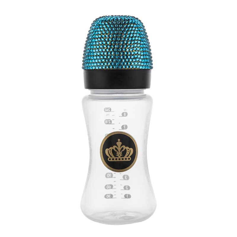 BLINGONLY Rhinestone Milk Feeding BPA Free Food Grade Plastic Gold Bling Baby Bottle: Blue