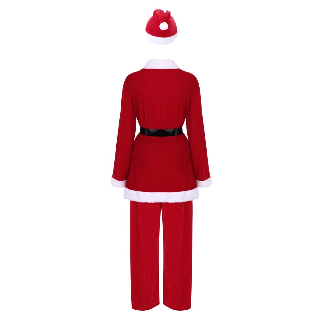 Moda masculina natal papai noel traje vermelho longo mangas compridas com decote em v natal tops + calças + cinto + chapéu bigode cosplay roupas conjunto # g3
