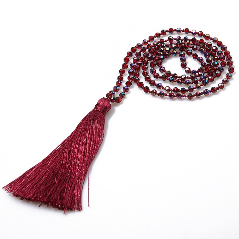 Boho Long Fringe Tassel Necklaces Women Glass Beads Crystal Statement Collar Bohemian Jewelry