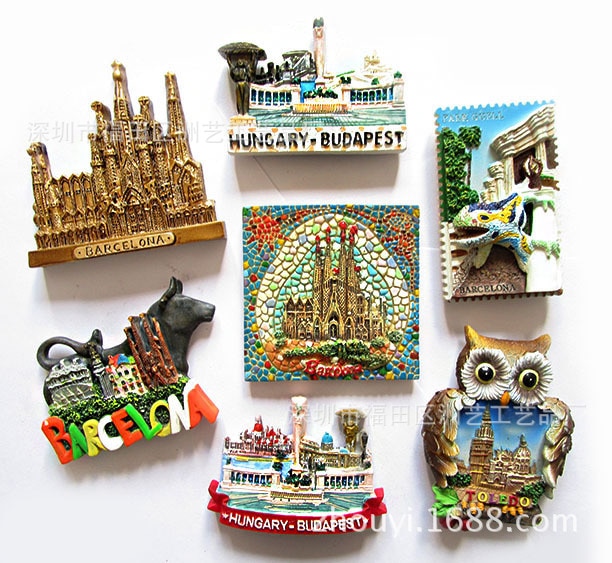 Spaans Stierenvechten Barcelona Kerk Panoramisch Stijl Masek Wereld Toeristische Souvenirs Hars Koelkast Magneet Magnetische Stickers