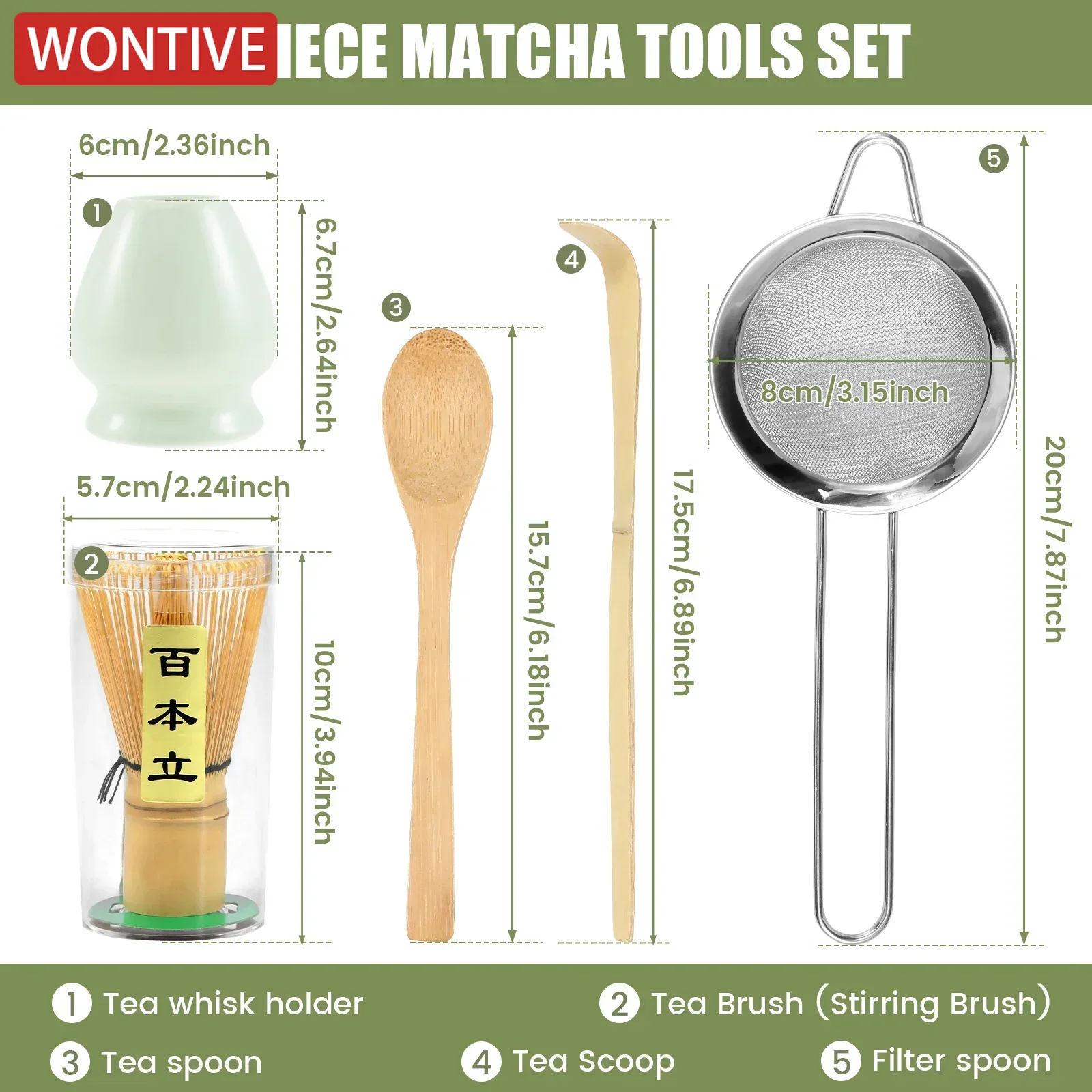 5 Stuks Matcha Garde Set Praktische Matcha Kit Met Garde Houder Matcha Garde Zeef Thee Scoop En Theelepel Japanse matchaTea