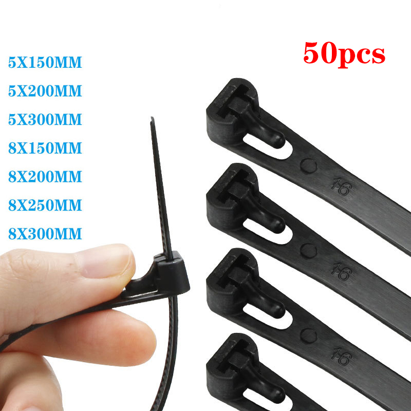 Paquete de 50 bridas de nailon con bucle extraíble, sujetadores de banda de plástico autoblocantes, bridas para cables, bridas para cables de nailon reutilizables