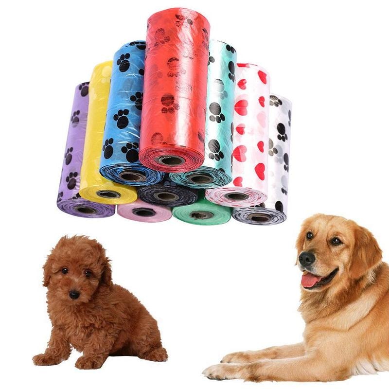 1 Roll 15 Pcs Pet Supply Printing Kat Hond Kak Tassen Outdoor Schoon Refill Willekeurige Hond Zak Kleur Huisdier Vuilnis p4G3