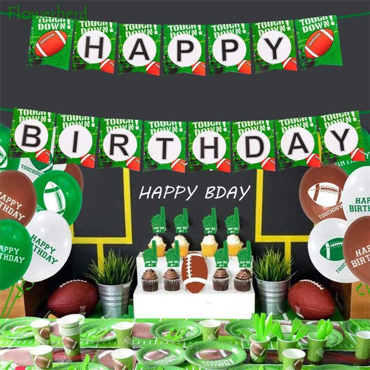 Rugby American Football Theme Party Supplies Disposable Dinnerware Set Plates Napkins Cups Knifves Fork Spoon Birthday Party Set