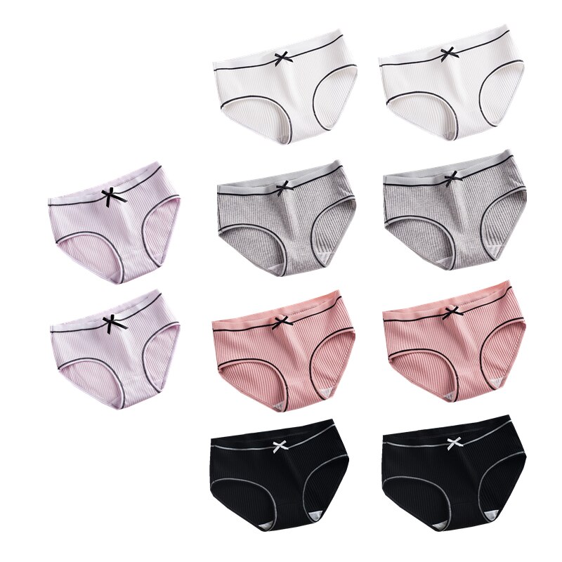 10Pcs/Lot Girls Cotton Underwear Cute Knot Soft Breathable Young Panties Solid Briefs Children Clothes: 2bai2hui2hong2hei2fe / xl 18 to 24years