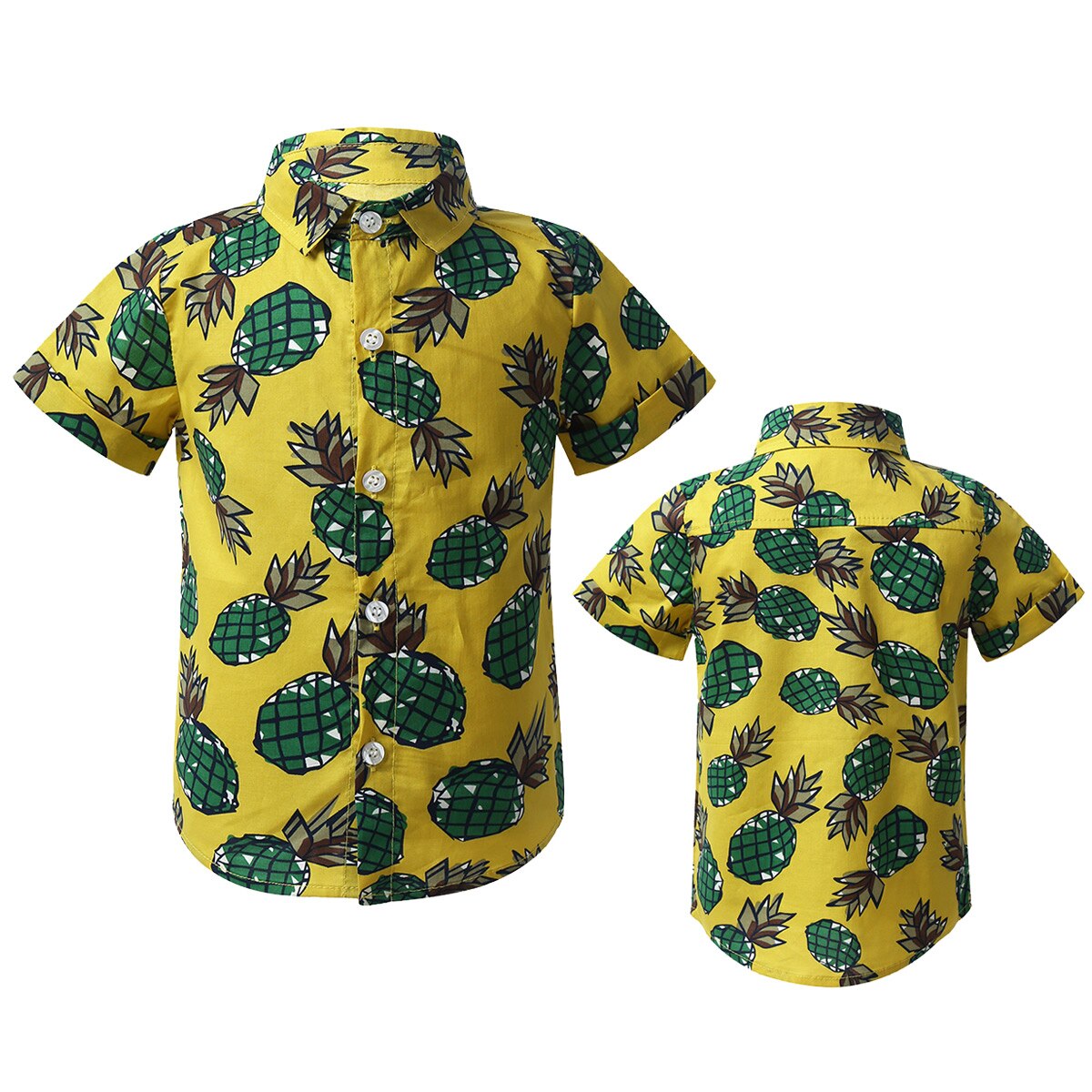 Infant Baby Boys Blouse Short Sleeve Pineapple Printed Spread Collar Button Down Slim-Fit Tops Shirt for Summer Casual Party: Yellow / 95