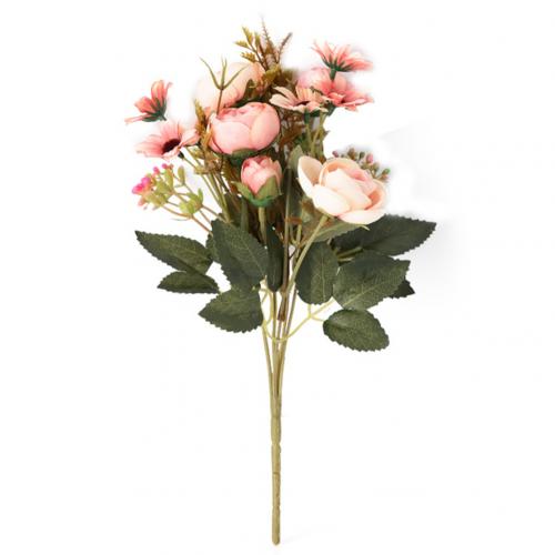 Ikke-falmende kunstig blomst rose marguerit blade naturlig buket gør-det-selv buket bryllupsfest boligindretning искусственный букет: Lyserød