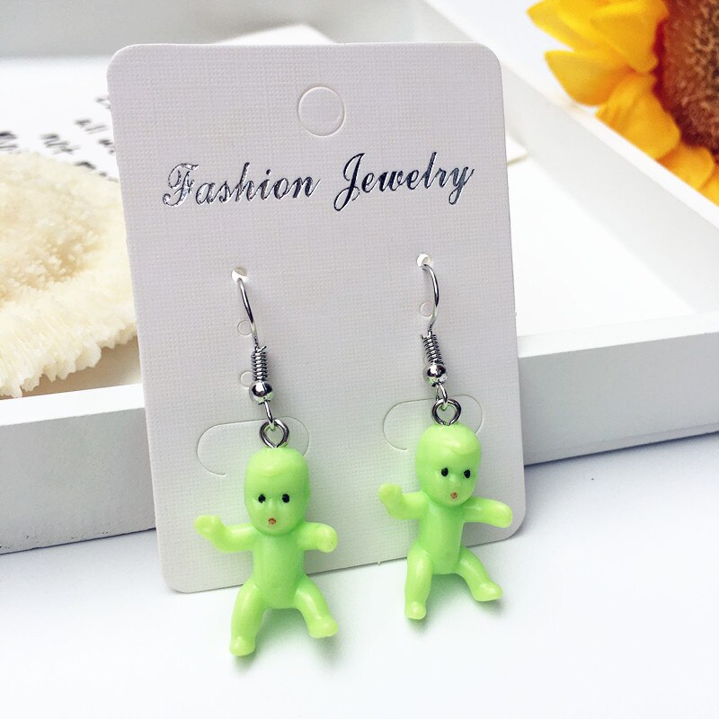 4 # Unieke Cool Brandende Haar Oorbellen Voor Vrouwen Meisjes Retro Nostalgische Lelijke Schattige Pop Oorbellen Punk Overdreven Creatieve Sieraden: Green 1