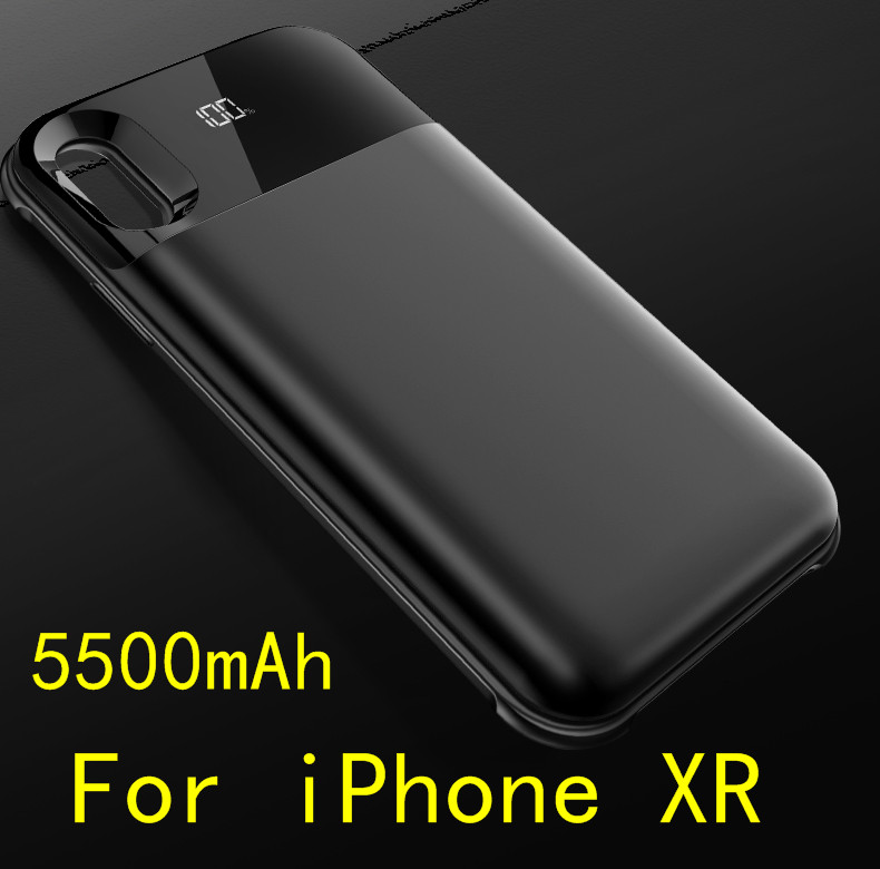 Smart Digital Display Battery Charger Case For iPhone X XS Max Wireless Power Back Separate Charging Battery Case For iPhone XR: For iPhone XR-Black