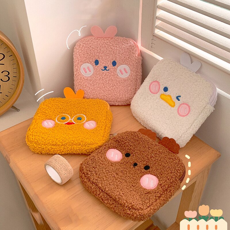 Cute Plush Sanitary Pad Storage Bag Portable Makeup Lipstick Key Earphone Pouch