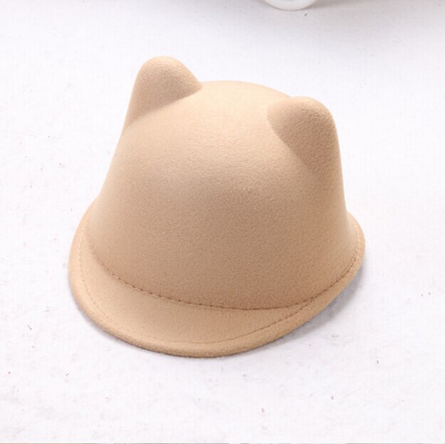 Gorro redondo cálido de lana con orejas de gato para niña y mujer, gorro de lana con orejas de gato, sombrero de Diablo, sombrero de fieltro Retro, Derby Bowler Horse, sombreros de ,