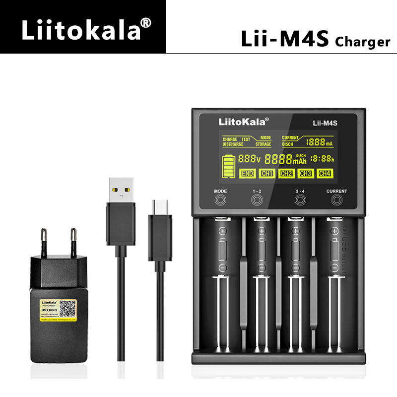 LiitoKala Lii-M4S 402 M4 18650 LCD Multifunctional Battery Charger For 3.7V 26650 21700 14500 Fast charging Smart Charger: WHITE