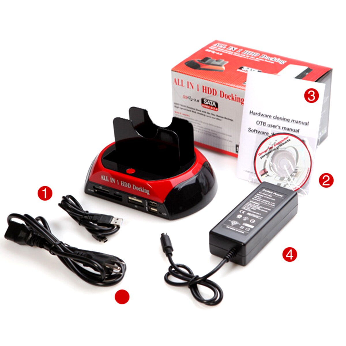 USB 2.0 HDD Docking Station Card Reader 2.5inch 3.5inch HDD Dual Hard Drive IDE/SATA Hub Card Reader