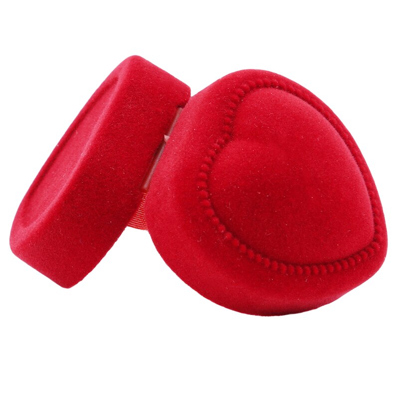Mini Cute Red Folding Cases Heart-shaped Ring Box Display For Rings Open Cover Velvet Jewelry Box
