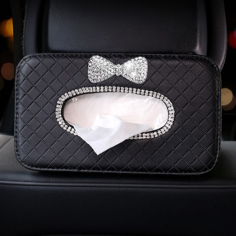 rhinestone bowknot bil vev eske holder auto sete tilbake nakkestøtte henger vev sak organizer krystall bil styling tilbehør