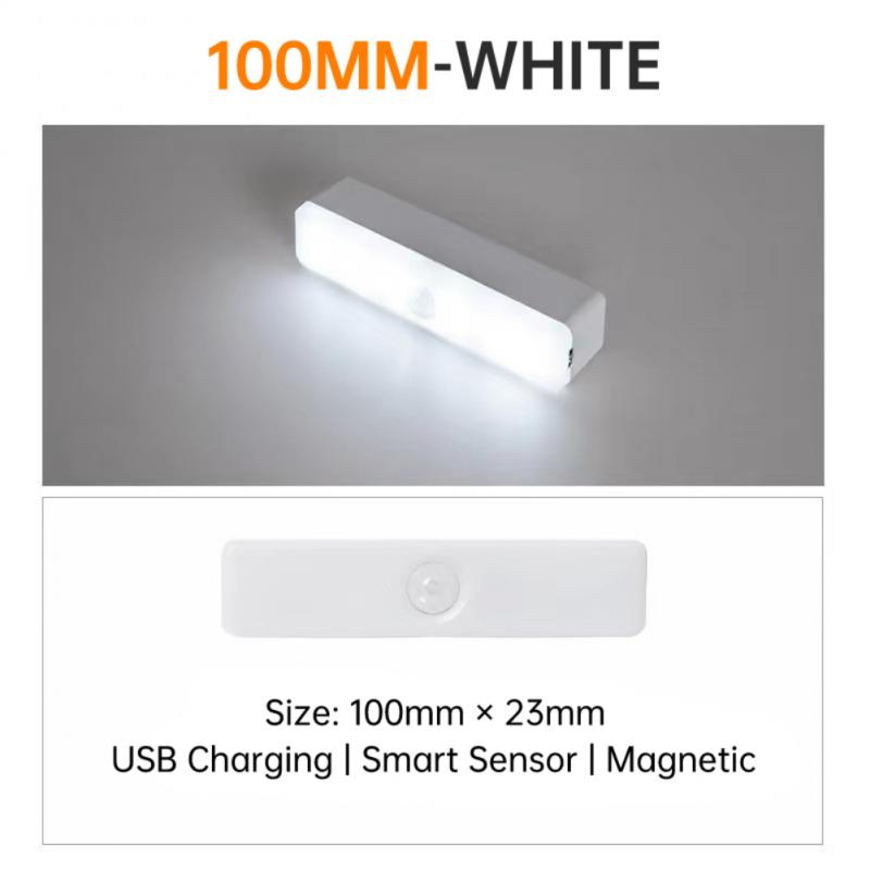 Led natlampe bevægelsessensor nødlys trådløs usb genopladelig lampe skab garderobe lampe under baggrundsbelysning til køkken: Hvid