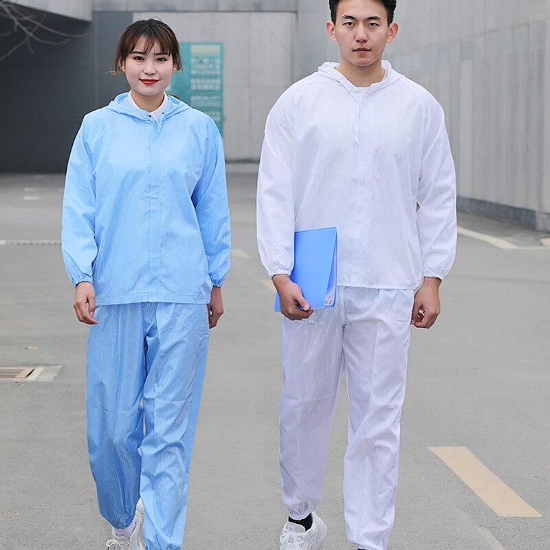 Anti-Static Overalls Hooded Dust-proof Jumpsuit Work Clothes Uniform Protective Clothing Food Factory Lab Coats Coveralls