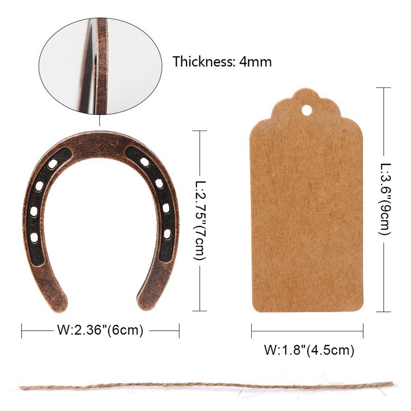 10 pçs boa sorte horseshoe favores do casamento com kraft tags rústico ferradura presentes para decorações de festa de casamento do vintage