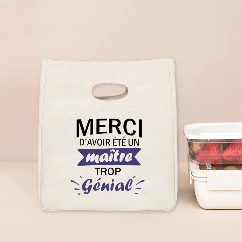 Merci Maitresse Maitre French Printed Lunch Bag Insulated Cooler Bento Tote Thermal Food Bags Teacher's Day for Teachers: Ivory