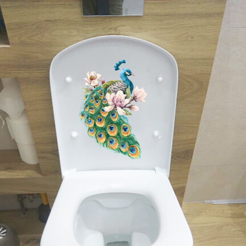 Zttzdy 16.5 cm× 23.9cm kaunis käsin piirretty riikinkukko wc wc koristelu kodin huoneen seinätarrat  t2-0916