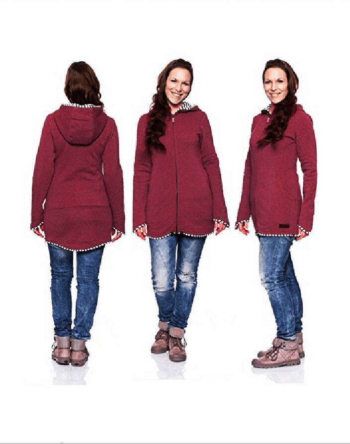 Gravidrockar gravid kängurukappa vinterjacka för gravida ytterkläder långärmade solida outfits kläder jackor: Vin, röd / Xl