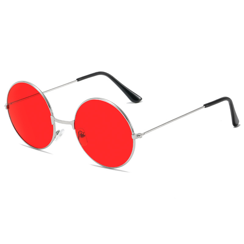 Retro Hippie Round Metal Frame Sunglasses Small Circle Sun Glasses Disco Party Candy Color Lens Eyewear for Women Men: Silver