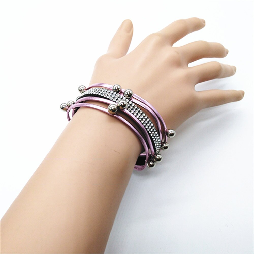 Neon Roze Rood Wit Zwart Kralen Multilayer Verklaring Trendy Lederen Armbanden Vrouwen Mode Meisje Manchet Armband Vrouwelijke Sieraden