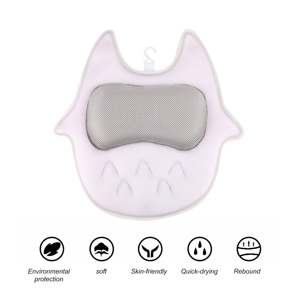 Cómodo cojín reposacabezas bañera cuello almohada en forma de búho bañera almohada baño cojín antideslizante ventosa Spa